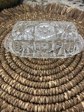 Vintage Anchor Hocking Starburst Butter Dish Mid-Century Kitchenware